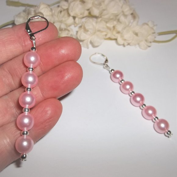Earrings, Long Pink Earring, Pink Pearl Earrings, Pink Earrings, Earring C011 - Picture 6 of 8